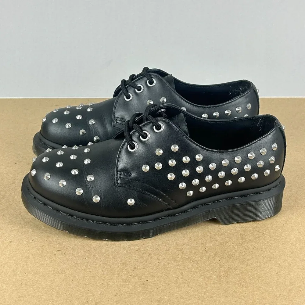 Dr Martens 1461 Stud Leather Oxford Shoes Womens 7 Black Silver Studded Spikes - Picture 10 of 10